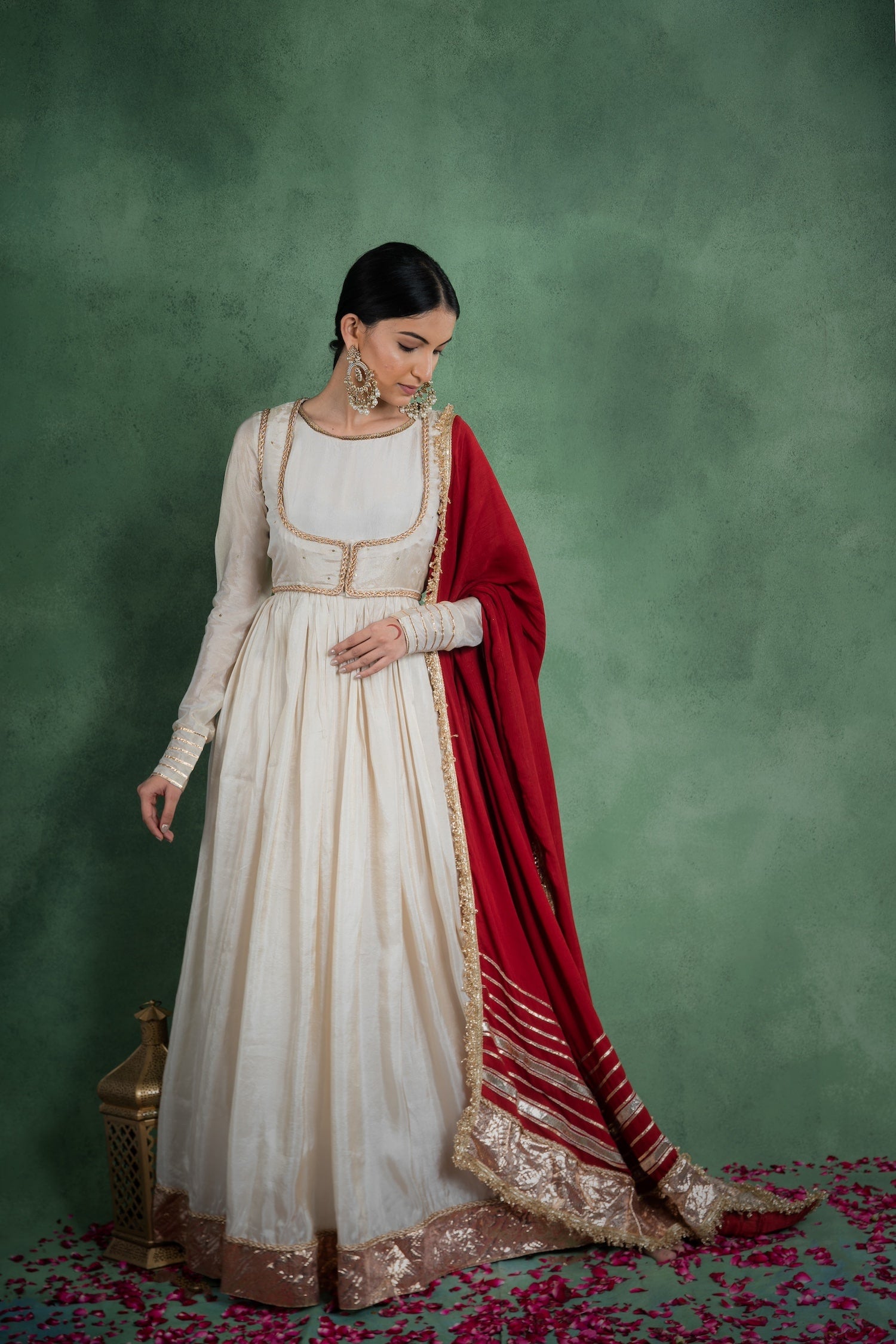 Sitaraa Anarkali Dress With Embroidered Jacket And Red Dupatta (Set Of – Shop Gulmohar Sitaraa Anarkali Dress With Embroidered Jacket And Red Dupatta (Set Of – Shop Gulmohar