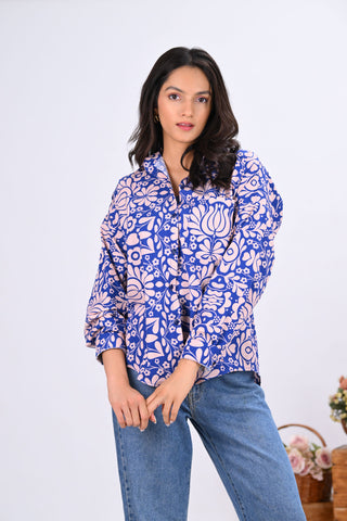Blue & Off-White Geometric Print Shirt
