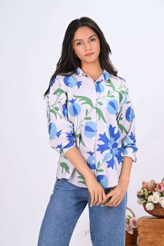 Blue & Off-White Pomegranate Print Shirt