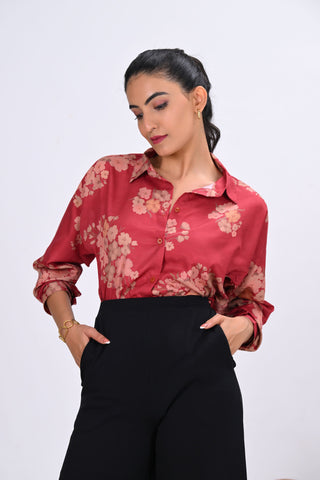 Red Blossom Print Shirt