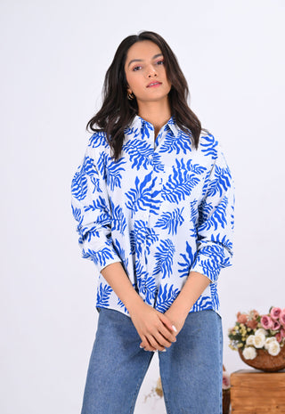 Blue Leaves Print Shirt