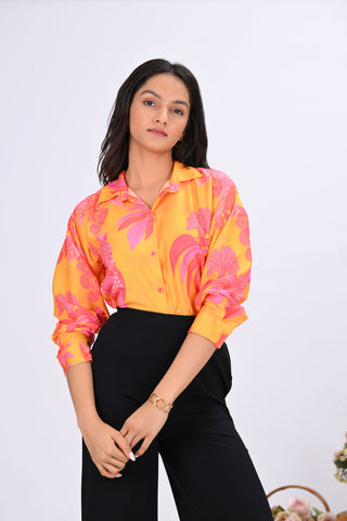 Yellow & Pink Bird Print Shirt