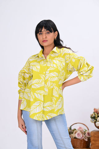 Mustard Yellow Leaves Print Shirt