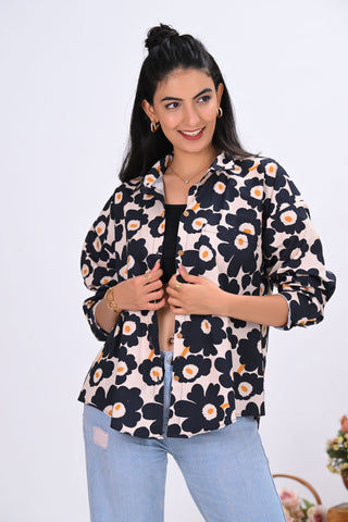Black & Beige Floral Print Shirt