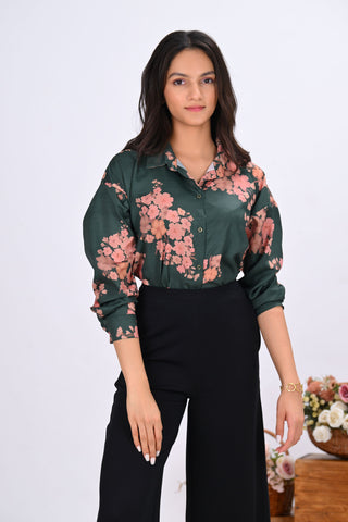 Green Blossom Print Shirt