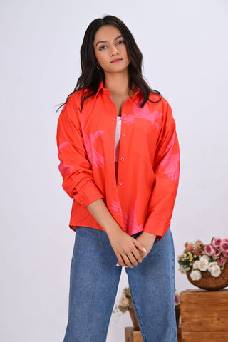 Orange & Pink Bird Print Shirt