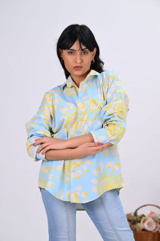 Sky Blue & Yellow Tie-Dye Print Shirt