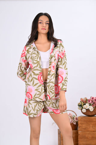 Pink Floral Print Co-Ord Set with Short (Set of 2)