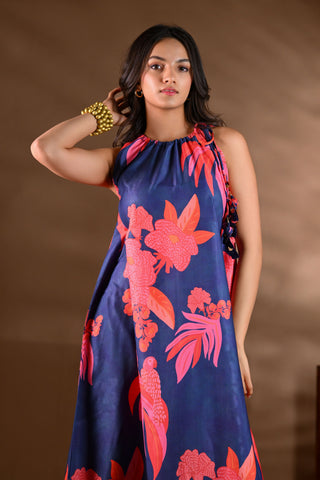 Blue Crepe Printed Halter-Neck Kurta Set (Set of 2)
