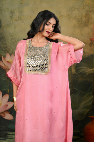 Zuri Light-Pink Mirror Work Yoke Kurta Set (Set of 3)