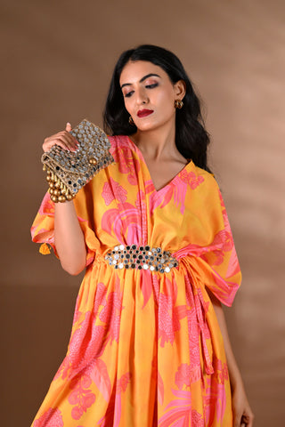 Yellow Crepe Kaftan Maxi Dress