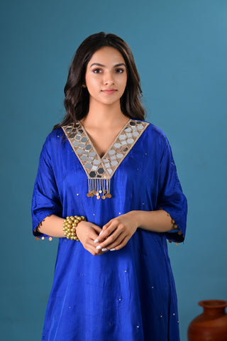 Noori Blue V-Neck Mirror Work Kurta Set (Set of 3)
