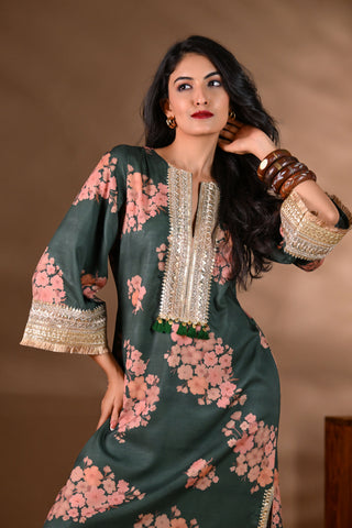 Green Crepe Side-Slit Long Dress