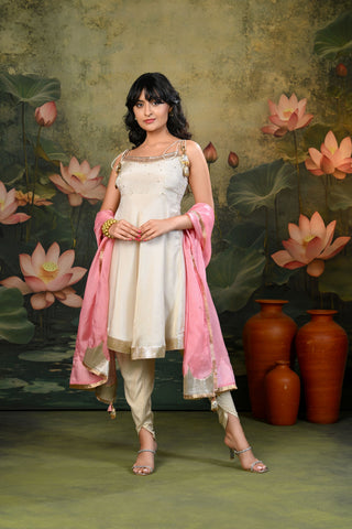 Geet Golden Hand Embroidered Kurta Set with Light-Pink Dupatta
