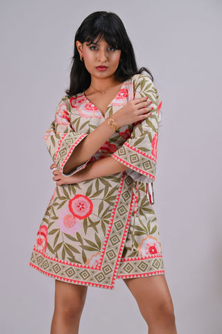 Pink Floral Print Wrap-Around Mini Dress