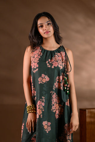 Green Crepe Printed Halter-Neck Kurta Set (Set of 2)