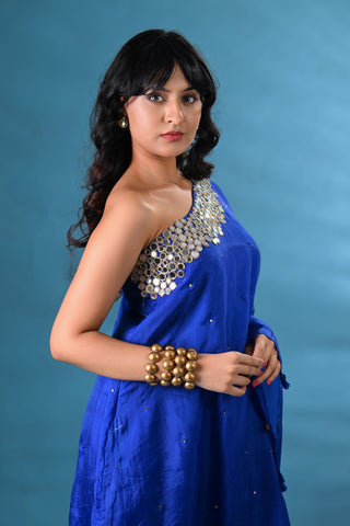 Noori Blue One-shoulder Kurta Set (Set of 2)