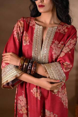 Red Crepe Side-Slit Long Dress