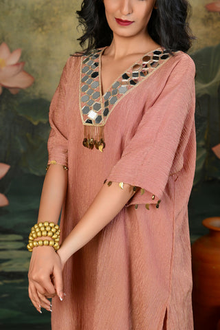 Chandni Brown V-Neck Mirror Work Kurta Set (Set of 3)