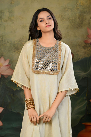 Tara Golden Mirror Work Yoke Kurta Set (Set of 3)