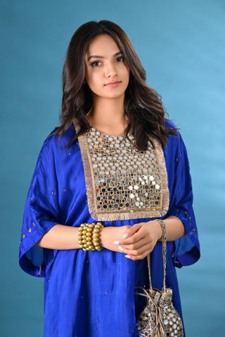 Noori Blue Mirror Work Yoke Kurta Set (Set of 3)