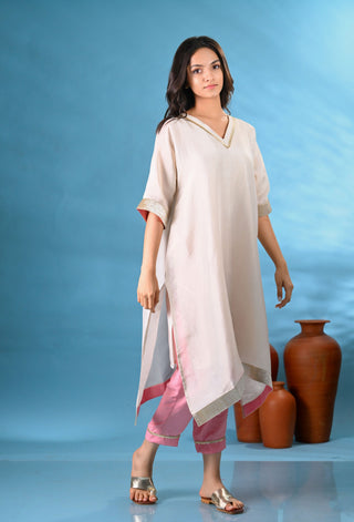 Ivory Tissue kurta with light pink pants (Set of 2)