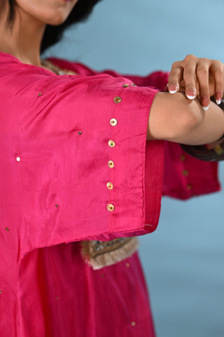 Laila Magenta Pink Mirror Work Yoke Kurta Set (Set of 3)