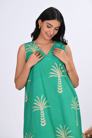 Green & Beige Palm Tree Print Sleeveless Co-ord Set (Set of 2)