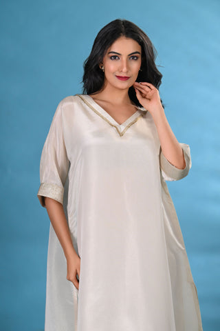 Ivory Tissue kurta with golden pants (Set of 2)