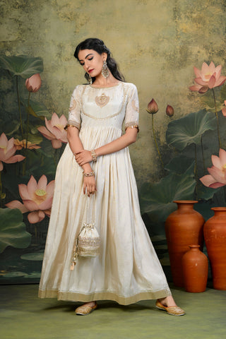 Saher Golden Embroidered Anarkali