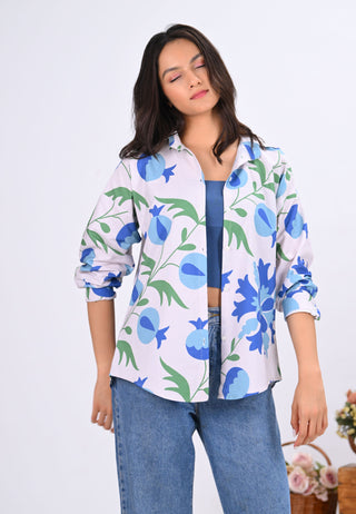 Blue & Off-White Pomegranate Print Shirt