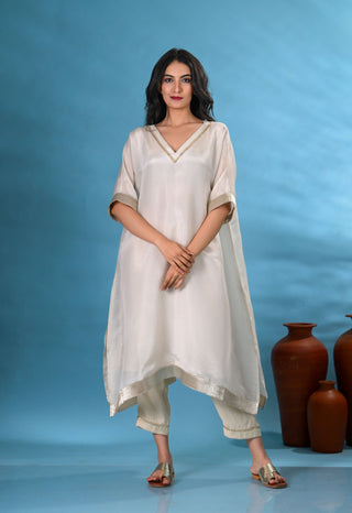 Ivory Tissue kurta with golden pants (Set of 2)