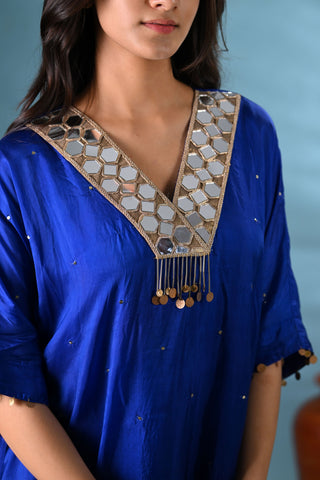 Noori Blue V-Neck Mirror Work Kurta Set (Set of 3)