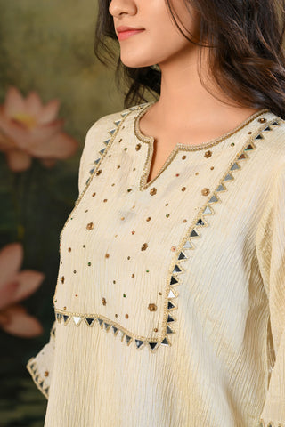 Tara Golden Handwork Yoke Kurta Set (Set of 3)