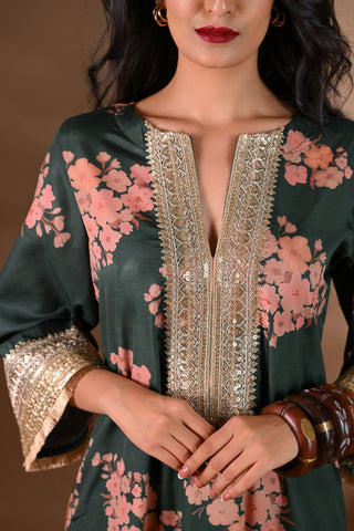 Green Crepe Side-Slit Long Dress