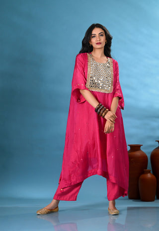 Laila Magenta Pink Mirror Work Yoke Kurta Set (Set of 3)