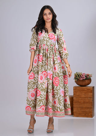 Pink Floral Print Wrap-Around Maxi Dress