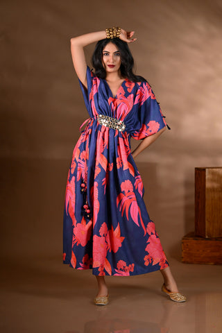 Blue Crepe Kaftan Maxi Dress