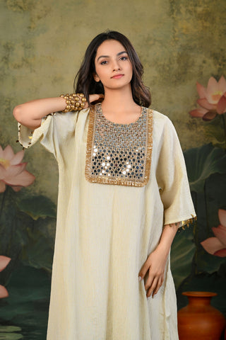 Tara Golden Mirror Work Yoke Kurta Set (Set of 3)