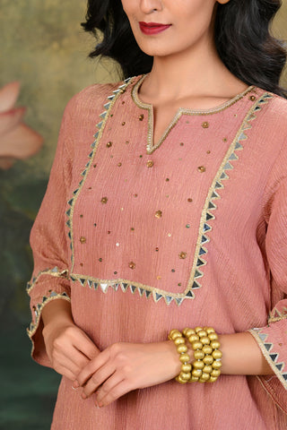 Chandni Brown Handwork Yoke Kurta Set (Set of 3)
