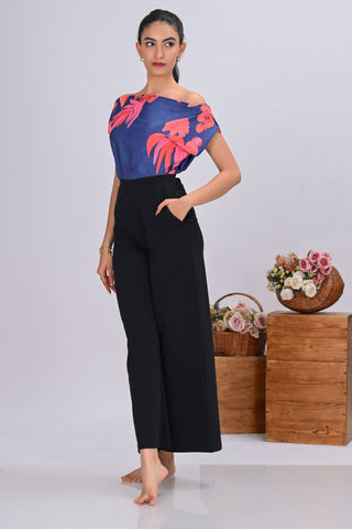 Blue crepe printed Drop shoulder Top