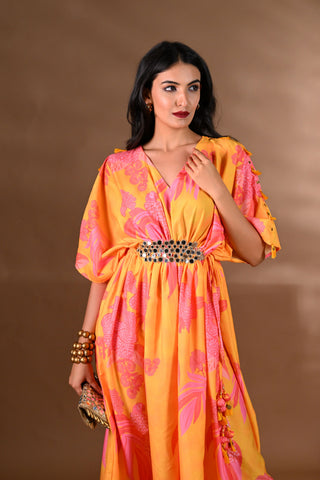 Yellow Crepe Kaftan Maxi Dress