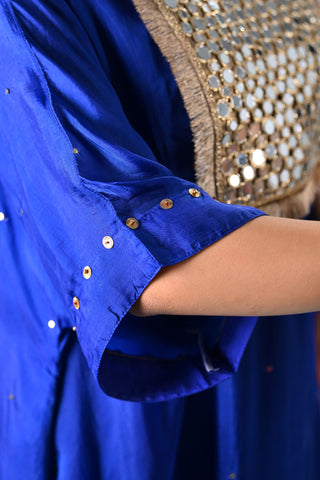 Noori Blue Mirror Work Yoke Kurta Set (Set of 3)