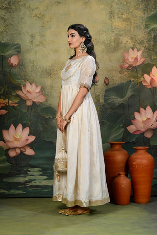 Saher Golden Embroidered Anarkali with Light-PinkDupatta