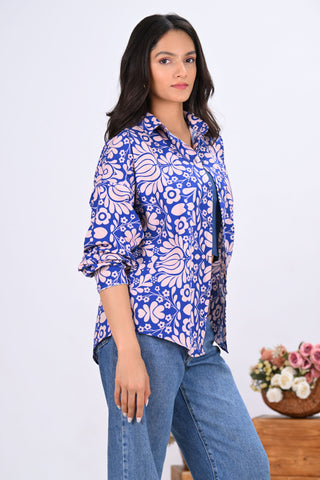 Blue & Off-White Geometric Print Shirt