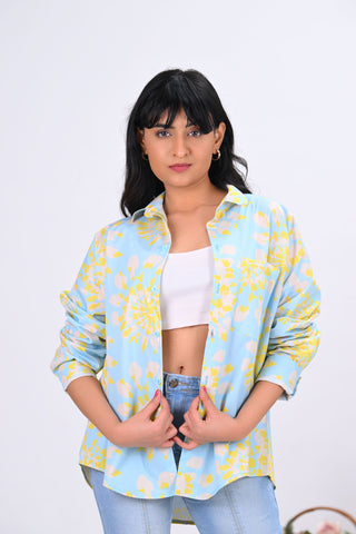 Sky Blue & Yellow Tie-Dye Print Shirt