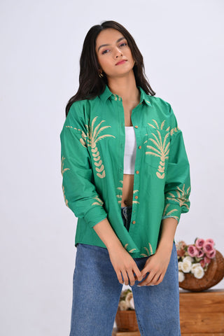 Green & Beige Palm Print Shirt
