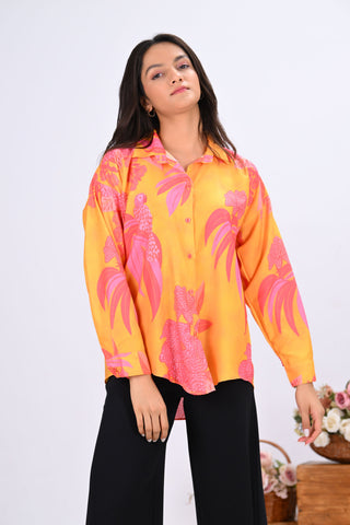 Yellow & Pink Bird Print Shirt