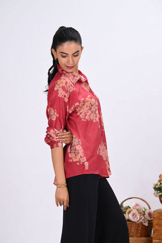 Red Blossom Print Shirt