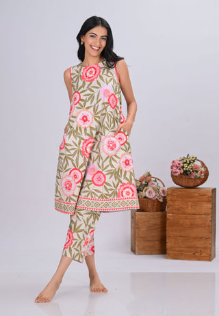 Pink Floral Print Sleeveless Co-ord Set (Set of 2)